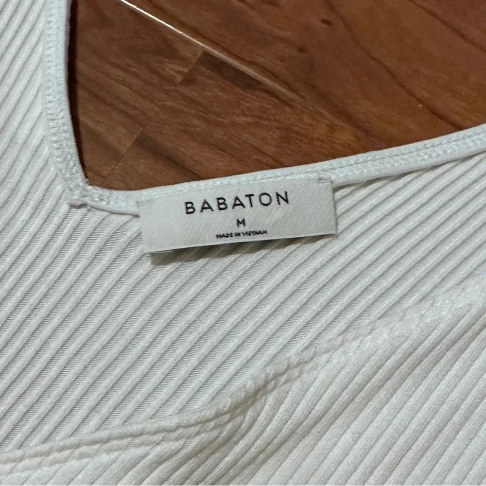 BABATON ARITZIA Lido Bodysuit One Piece White Sleeveless Thong Ribbed Medium - Picture 5 of 5